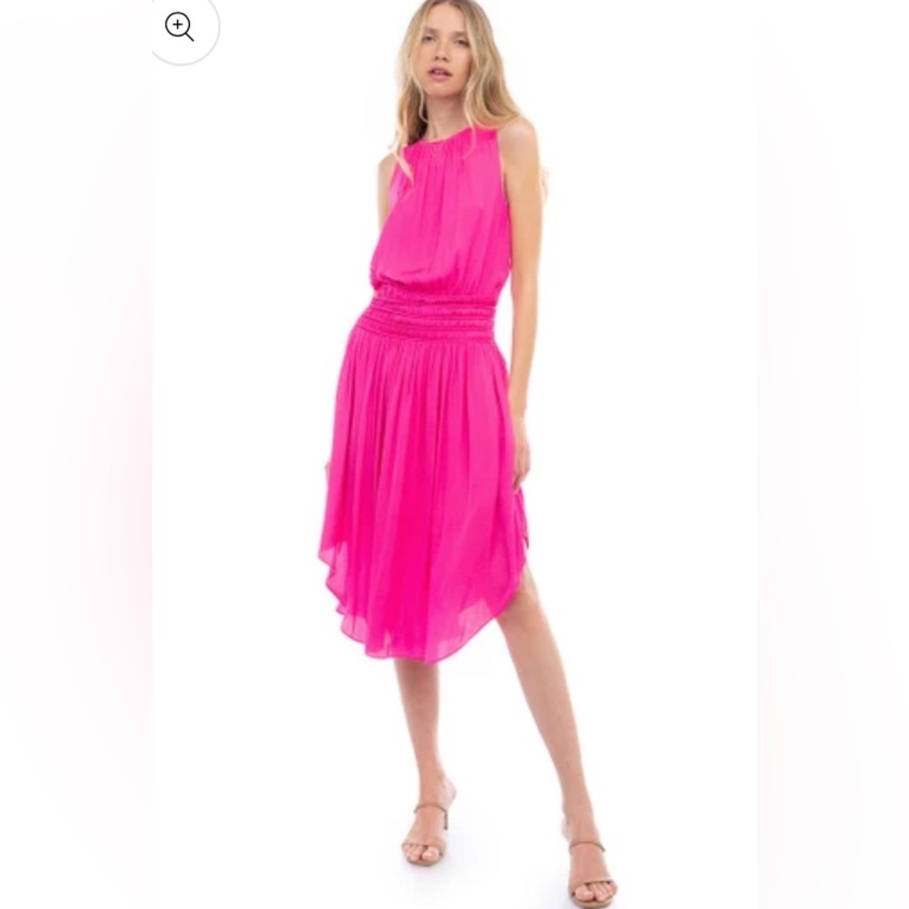 Smocked Pink Flared Midi Dress